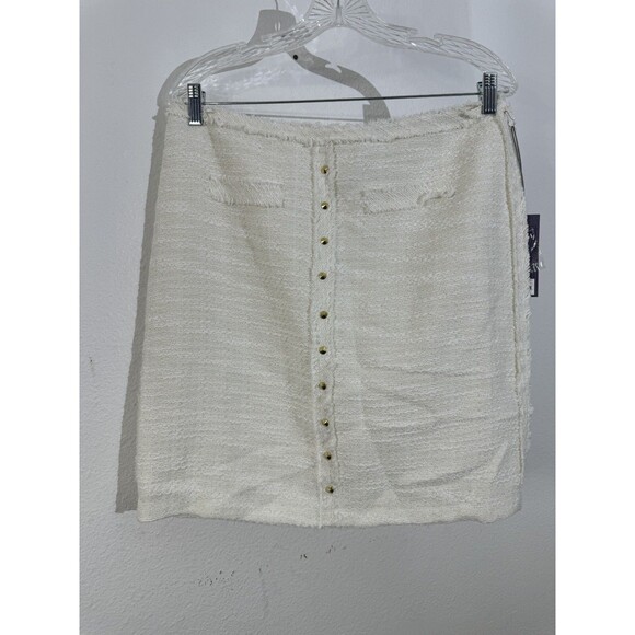 Jennifer Lopez Dresses & Skirts - Jennifer Lopez Women's Ivory Metallic Studded Fringe Tweed Pencil Skirt Size 12